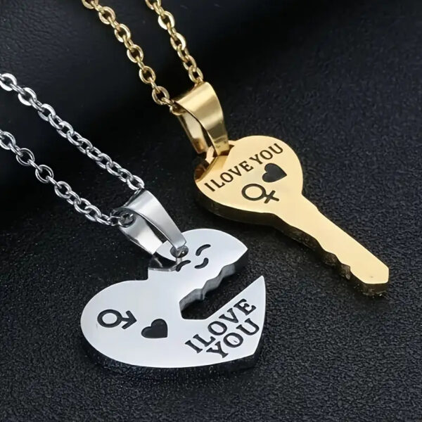 Collar dúo corazón con llave - Imagen 2